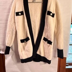 🤍 Rachel Zoe Black & Ivory Fuzzy Cardigan Sweater